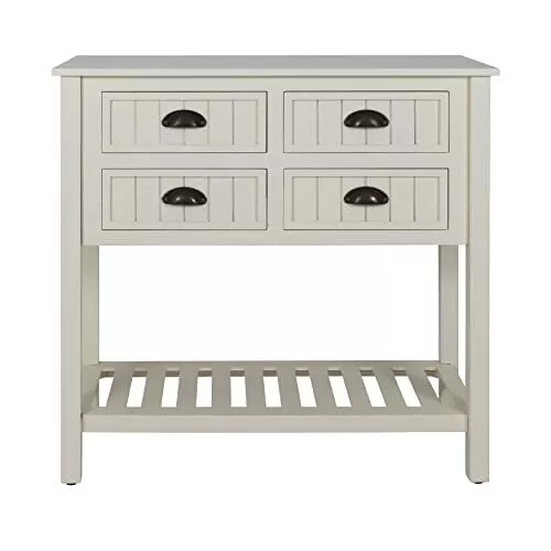 Mesa consola de 4 cajones con tablero de cuentas Bailey, 14x32x32, blanca antigua 2