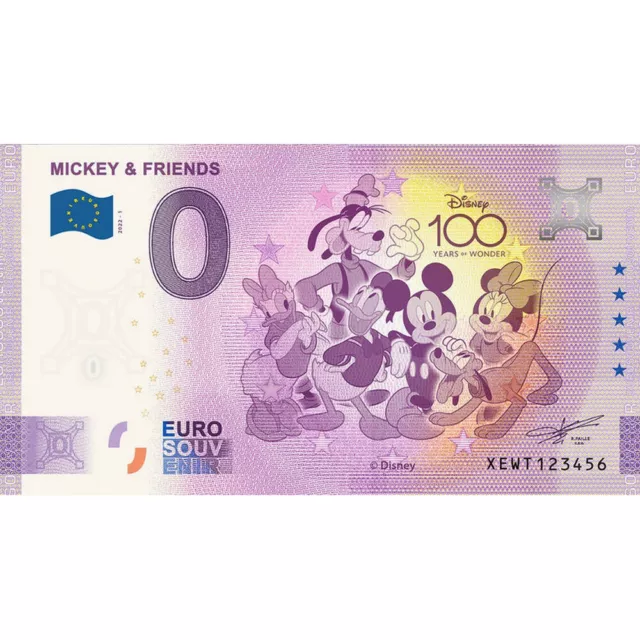 Billet de banque 0 Euro Souvenir Disney Anniversaire 100 Mickey & Friends (2023)