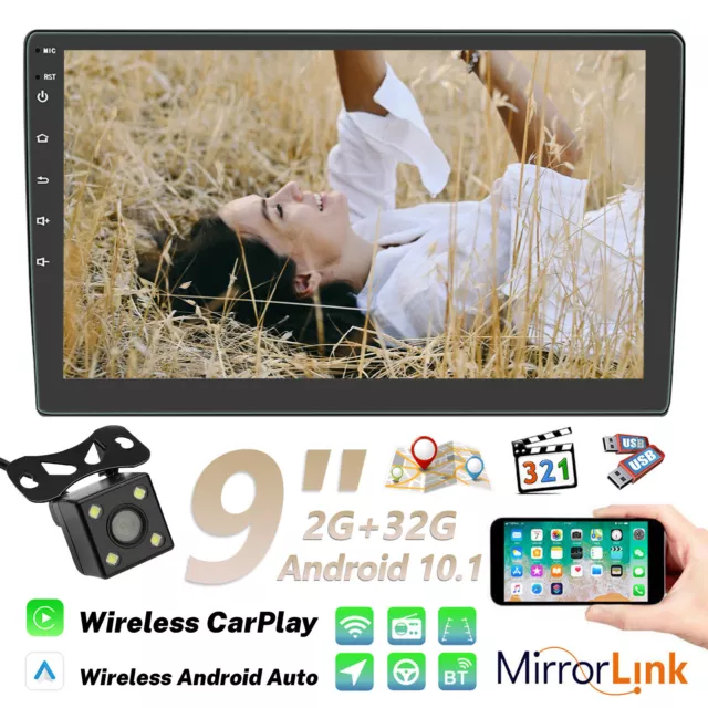 9" Double Din 2G+32G Car Stereo Android CarPlay Radio Touch Screen Bluetooth+CAM