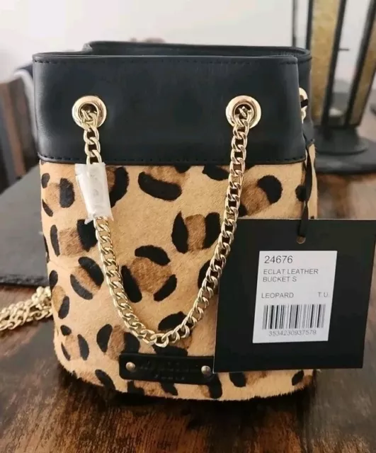 Atelier By Lollipops Eclat Leather Bucket Bag Leopard Print New With Tags