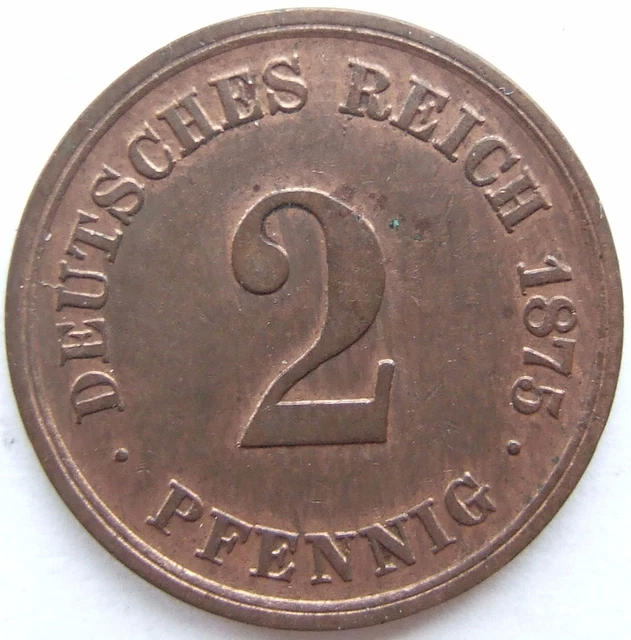 Moneta Reich Tedesco Impero Tedesco 2 Pfennig 1875 E IN Extremely fine