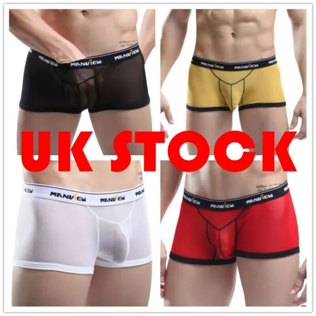 UK Sexy Men See-through Boxer Briefs Sheer Mesh Pouch Underwear Panties Lingerie