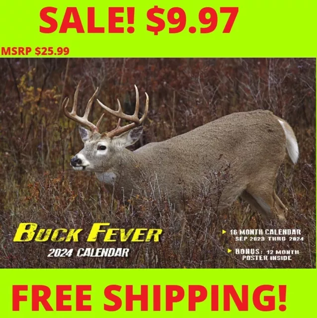 WHITETAIL DEER 2024 Buck Fever Wall Calendar 25.99 SALE 9.97 hunting