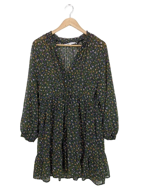 Robe Zara Taille 44 Vert-jaune - Manches Longues - Coupe Ample Trapèze - Occasion Parfait état