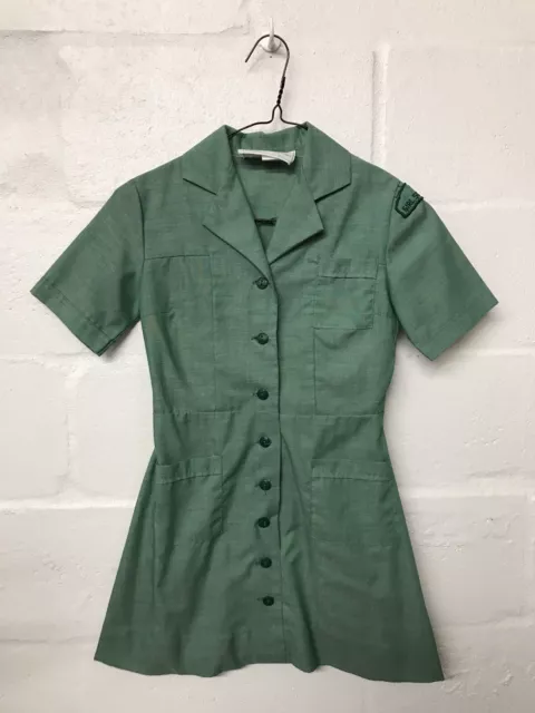 Official Girl Scouts Green Permanent Press Button Up Vintage Uniform Dress Sz. 7