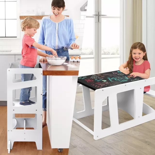 Lernturm mit Tafel Lernhocker Kinderstuhl Lernstuhl Tritthocker Montessori Weiß