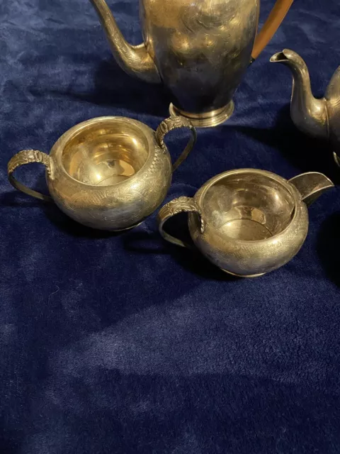 Ellis Barker (Shell Mark) England Silver plate Tea Coffee  Set 5 pc Etched 3