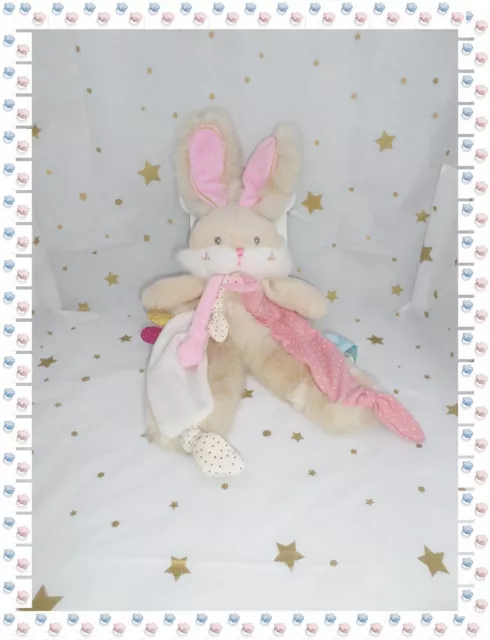 Doudou Peluche Lapin Papuche Rose Beige Blanc  Baby Nat