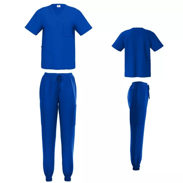 Unisex STRETCH Jogger Scrub Set Solid V-Neck Top Men Women Medical Nurse Uniform