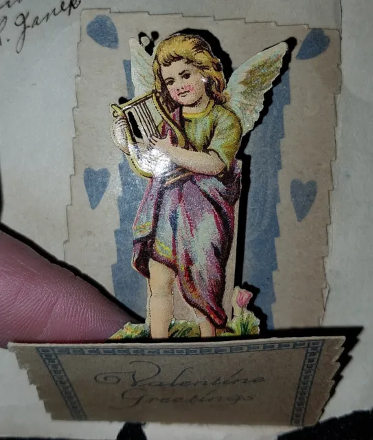 Antique German Valentines Card Embossed Die Cut Victorian 1900 Girls*SEE DES V7