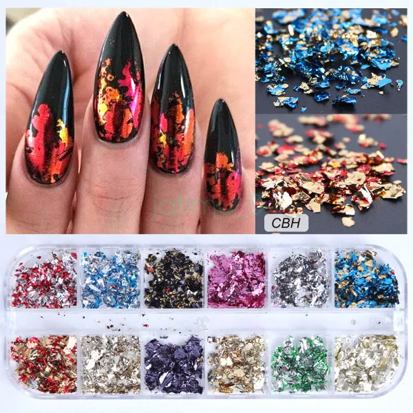 12 Colours Nail Art Sequins Mirror Glitter Powder Foil Flakes Paillette Decor AU