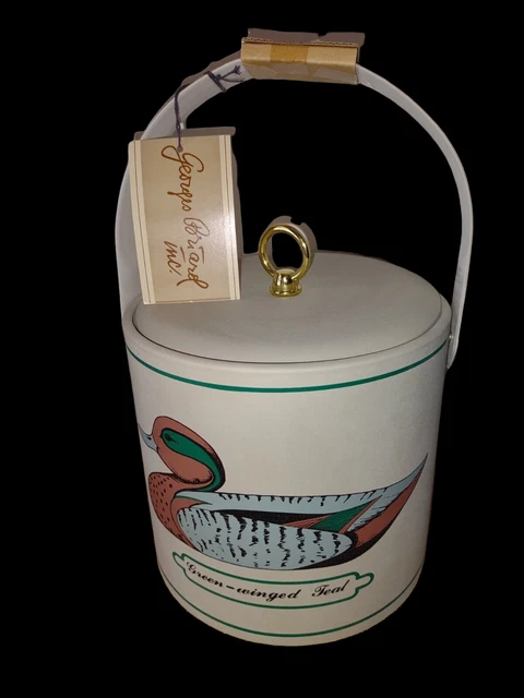 Vintage Georges Briard Vinyl Ice Bucket Teal Mallard Duck Mid Century Modern NWT