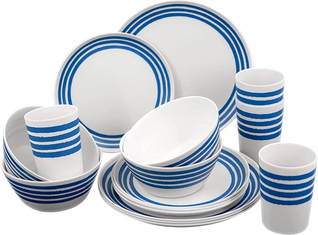 GEEZY 16 Piece Melamine Camping Caravan Picnic Outdoor Dining Dinner Plate Set