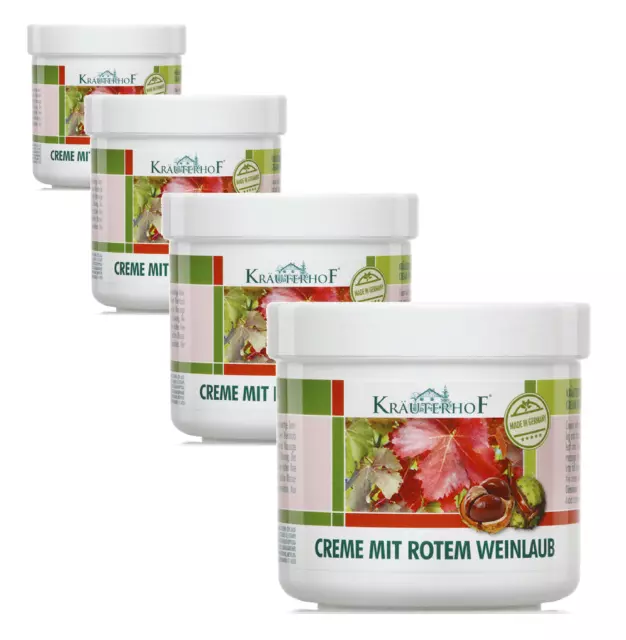 4 x 250 ml Kräuterhof Fuß-Bein-Creme "Rotes Weinlaub" + Rosskastanie + Panthenol