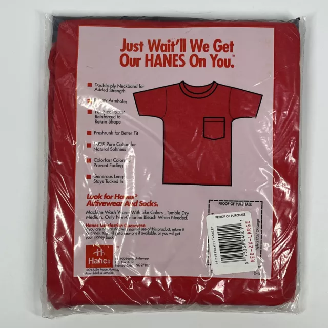 NOS Vintage 1992 Hanes Mens Pocket T-Shirt Red Plain Deadstock Size 2XL XXL 2