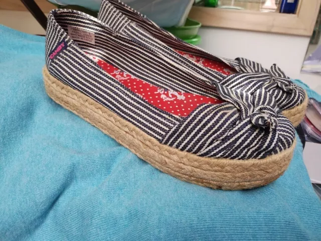 Rock and Candy blue and white striped espadrilles with bow platform  Size 8