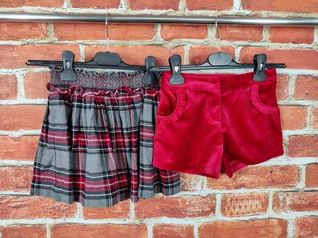 Pacchetto Ragazze Età 5-6 Anni Prossima Gonna Tartan Pantaloncini Velluto Rosso Festa Bambini 116Cm