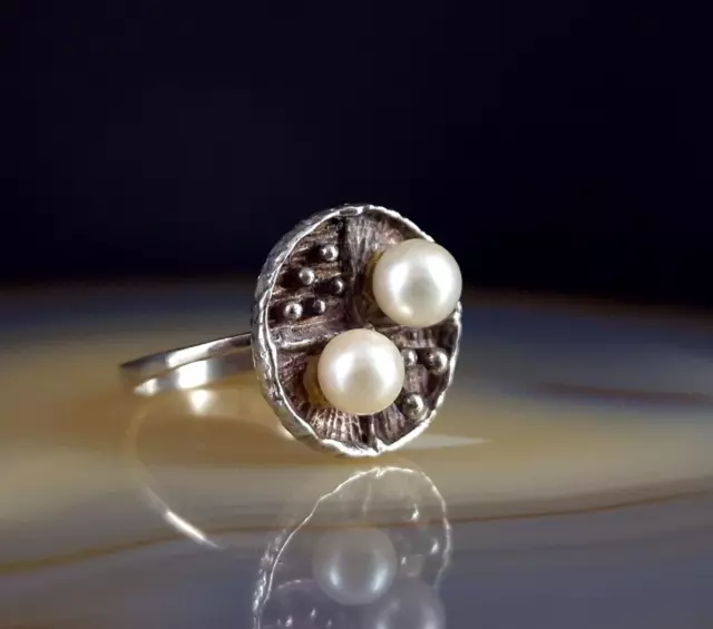 Ring Silber 925 Modernist Perlen Vintage 17,4 mm ausgefallen schön