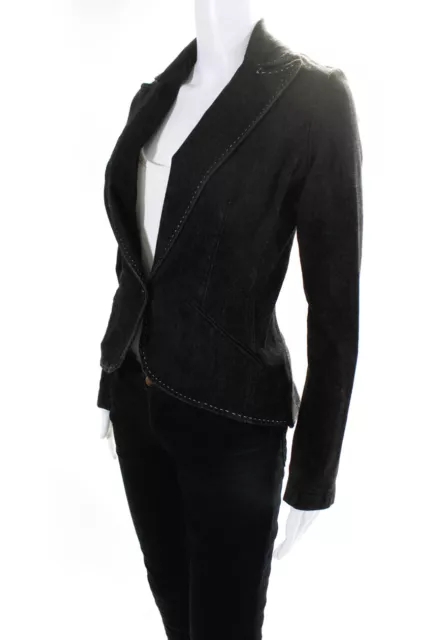 Ralph Lauren Black Label Womens Single Button Denim Blazer Jacket Gray Size 2 3