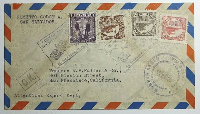 1930's San Salvador El Salvador Airmail Cover to San Francisco CA