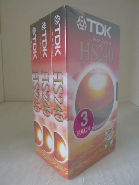 3 Pack of TDK HS 240 Blank VHS Video Cassette Tapes 4 Hours *New & Sealed*