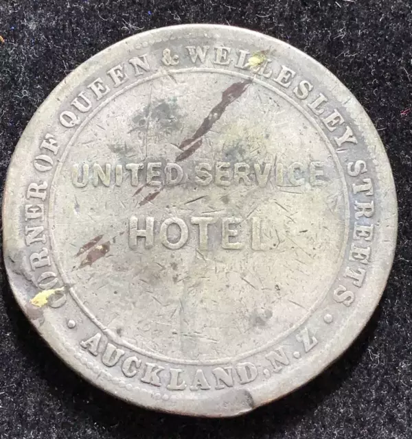 1874 Token 1 Penny United Service Hotel Auckland New Zealand NZ Collectable.