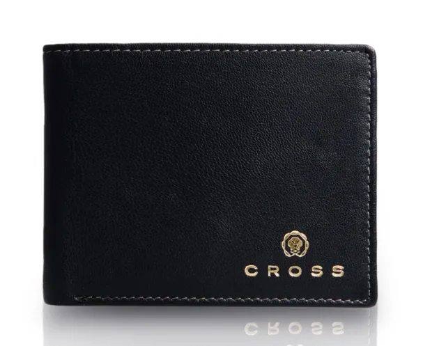 Cross Hunts Noir Cuir Véritable Pliante Porte-Monnaie Avec Fente Carte Crédit