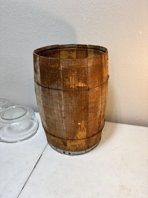 Vintage Wooden Primitive Wire Steel Banded Nail Keg