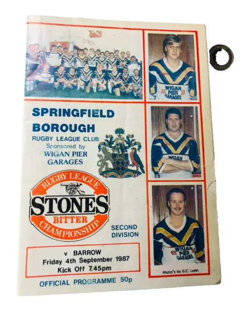 Rugby Programme Springfield Borough Vs Barrow September 1987 Vintage ra