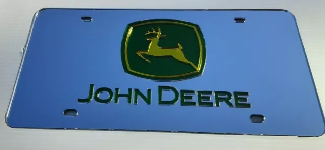 John Deere Silver Green Yellow Acrylic Mirror License Plate Auto Tag nice