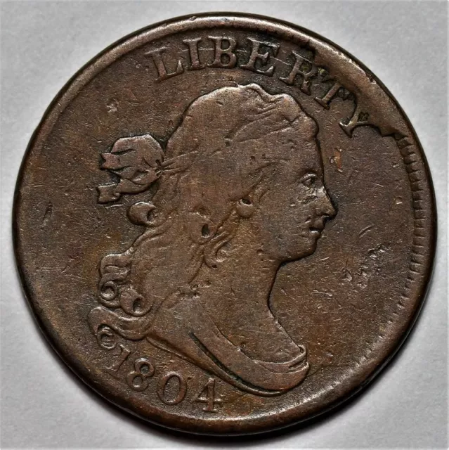 1804 Draped Bust Half Cent - Crosslet 4 W/Stems - Rim Cud - 1/2c Copper Penny 2