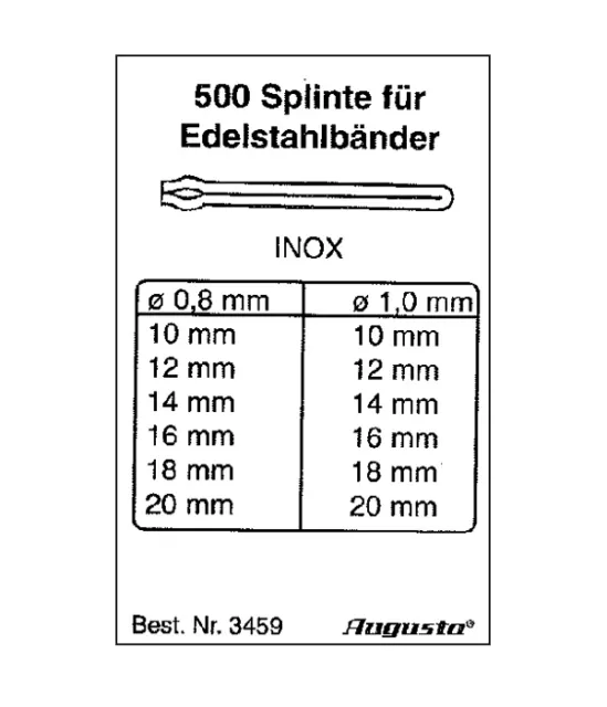 Splinte Uhrenstifte für Edelstahlbänder 500x | Ø 0,8 und 1,0 mm *AUGUSTA Germany