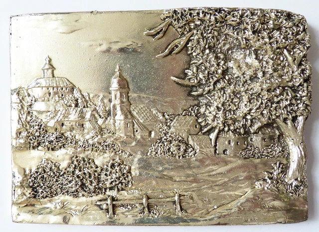 Plaque décorative paysage en ARGENT statuette sculpture signé Matii ou Matu