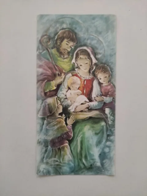 Sacra famiglia san Giuseppe, Maria e Gesù con preghiera santino holy card