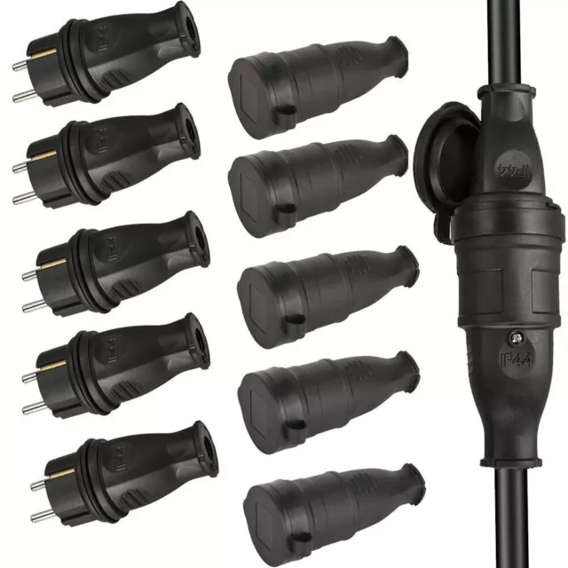 10 x Schuko Kupplung Vollgummi IP44 Schutzkontakt Stecker 230V 16A Gummikupplung