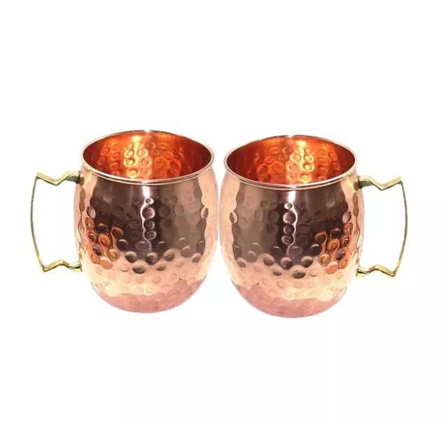 Set of 2 x Pure Copper Handcrafted Moscow Mule Mug Cup with Brass handle.