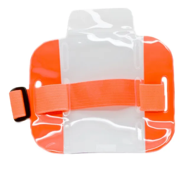 100 pc Reflective Orange Arm Band Photo ID Badge Holder Vertical w/ Elastic Band