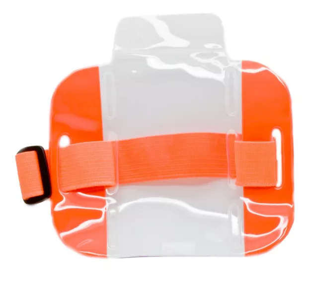100 pc Reflective Orange Arm Band Photo ID Badge Holder Vertical w/ Elastic Band
