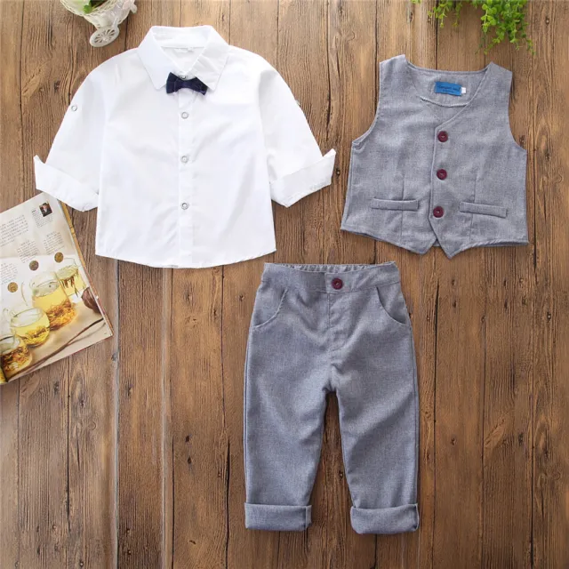 Toddler Baby Kids Boys Shirt Tops Pants Outfits Clothes Set Formal Outwear Suits
