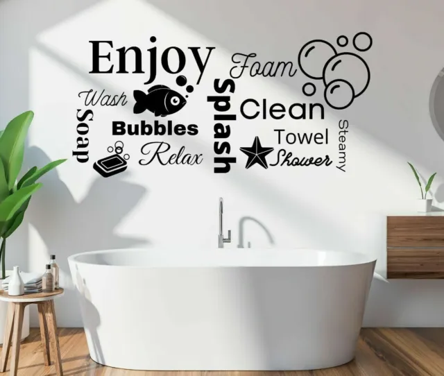 Wall Art Stickers Enjoy Relax Bathroom Shower Wash Bubbles Home Decals Quotes