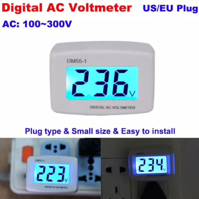 Accurate LCD Digital Voltmeter Plugin for Home Voltage Monitoring AC 110V 300V