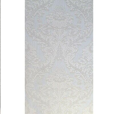 Embossed Wallpaper beige gray silver metallic heavy Textured Victorian damask 3D 3