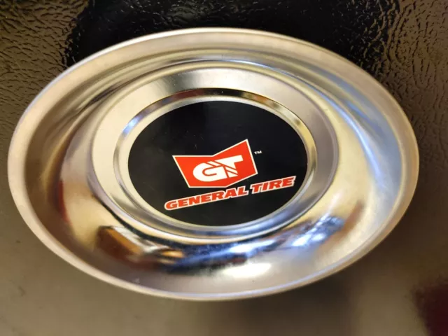 General Tire Logo Red Black 6" Silver Stainless Steel Bowl Magnet Rubber Bottom