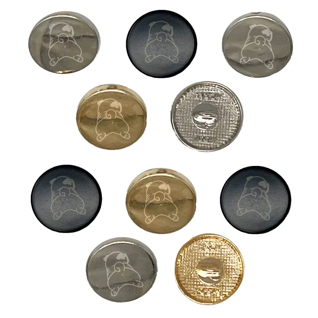 Pug from Behind Butt Dog 0.6" (15mm) Round Metal Shank Buttons - Set of 10