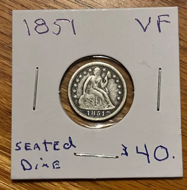 1851 Seated Liberty Dime, VF, Better grade