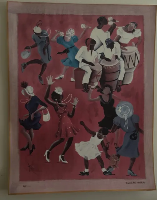 Rare vtg poster signed abstract art  of dancing ladies black African American