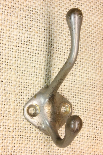 Old Lavatory Coat Hook Bath Room Towel Hanger Nickel Brass Vintage Early 1900’s