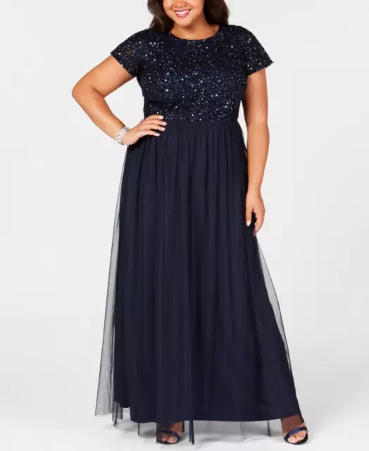 $199 Adrianna Papell  Womens Sequin Tulle Long Dress A649