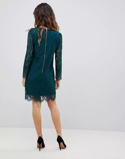 NWT Oasis Size 10 Shift Dress Green Lace Long Sleeve Cotton Polyester Blend 3