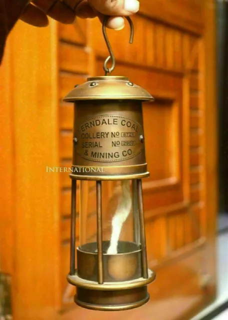 Antike Bergmannslampe 6" Vintage Messing Nautische Schiffslaterne Öllampe...